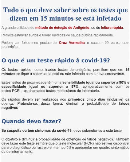 Teste de pesquisa de Antigénio com leitura rápida